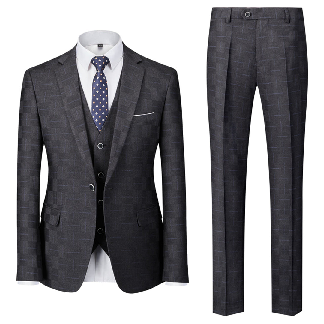 Tailored Fit Single Breasted One-button 3 Pieces Plaid Men&