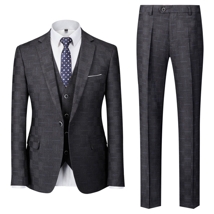 Tailored Fit Single Breasted One-button 3 Pieces Plaid Men&