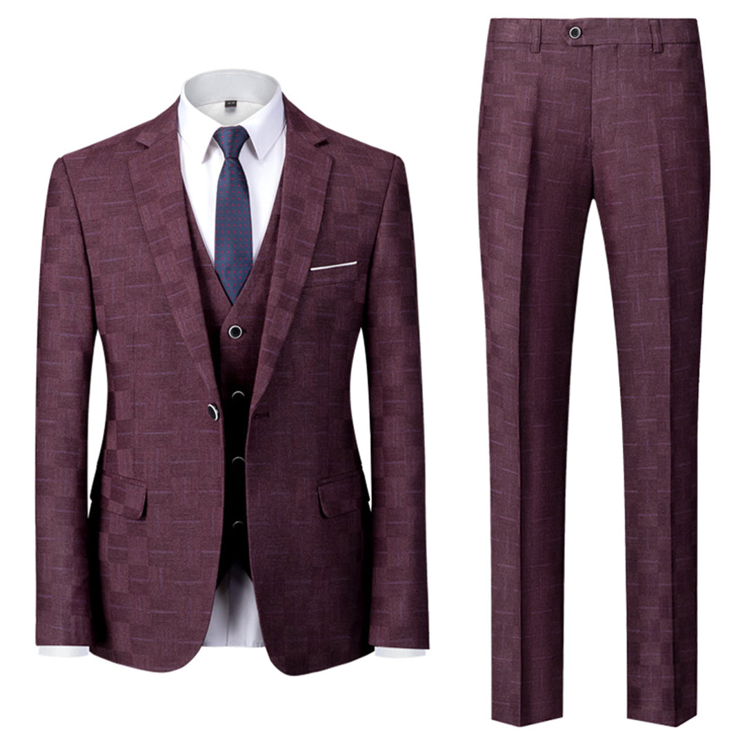 Tailored Fit Single Breasted One-button 3 Pieces Plaid Men&