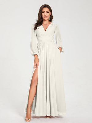 white long sleeve bridesmaid dresses Ivory Mermaid Satin High Neck Long Sleeves Bridesmaid Dress With Lace, MBD226