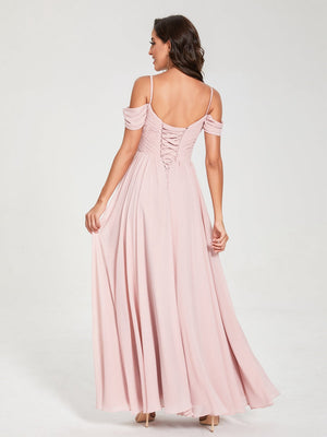 A-Line/Princess Chiffon Spaghetti Straps Off-the-Shoulder Sleeveless Floor-Length Split Side Bridesmaid Dresses
