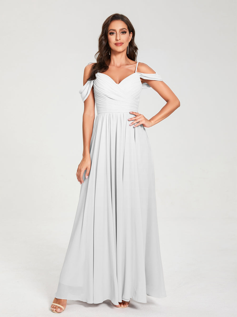 A-Line/Princess Chiffon Spaghetti Straps Off-the-Shoulder Sleeveless Floor-Length Split Side Bridesmaid Dresses