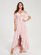 A-Line/Princess Chiffon Spaghetti Straps V-Neck Short Sleeves With Ruffles Asymmetrical Bridesmaid Dresses