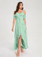 A-Line/Princess Chiffon Spaghetti Straps V-Neck Short Sleeves With Ruffles Asymmetrical Bridesmaid Dresses