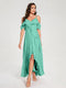 A-Line/Princess Chiffon Spaghetti Straps V-Neck Short Sleeves With Ruffles Asymmetrical Bridesmaid Dresses