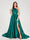 A-Line/Princess One-Shoulder Sleeveless Satin With Pleats Floor-Length Split Side Bridesmaid Dresses