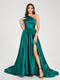 A-Line/Princess One-Shoulder Sleeveless Satin With Pleats Floor-Length Split Side Bridesmaid Dresses