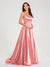 A-Line/Princess Spaghetti Straps Sleeveless Floor-Length Split Side Backless Bridesmaid Dresses