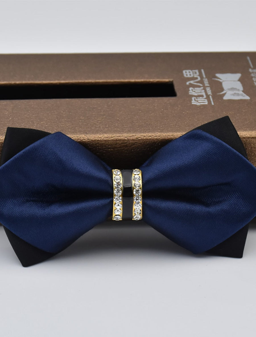 Men's Solid Colored Bow Tie with Rhinestones