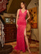 Sheath/Column V-Neck Split Side Sleeveless Long Tight Prom Dresses