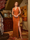 Sheath/Column V-Neck Split Side Sleeveless Long Tight Prom Dresses