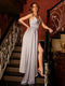 A-Line/Princess Spaghetti Straps Split Side Silk Satin Long Prom Dresses