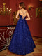 A-Line/Princess V-Neck Long Prom Dresses with Belt