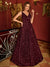 A-Line/Princess V-Neck Long Prom Dresses with Belt