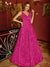 A-Line/Princess V-Neck Long Prom Dresses with Belt