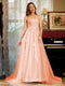 A-Line/Princess Tulle Spaghetti Straps Applique Long Prom Dresses