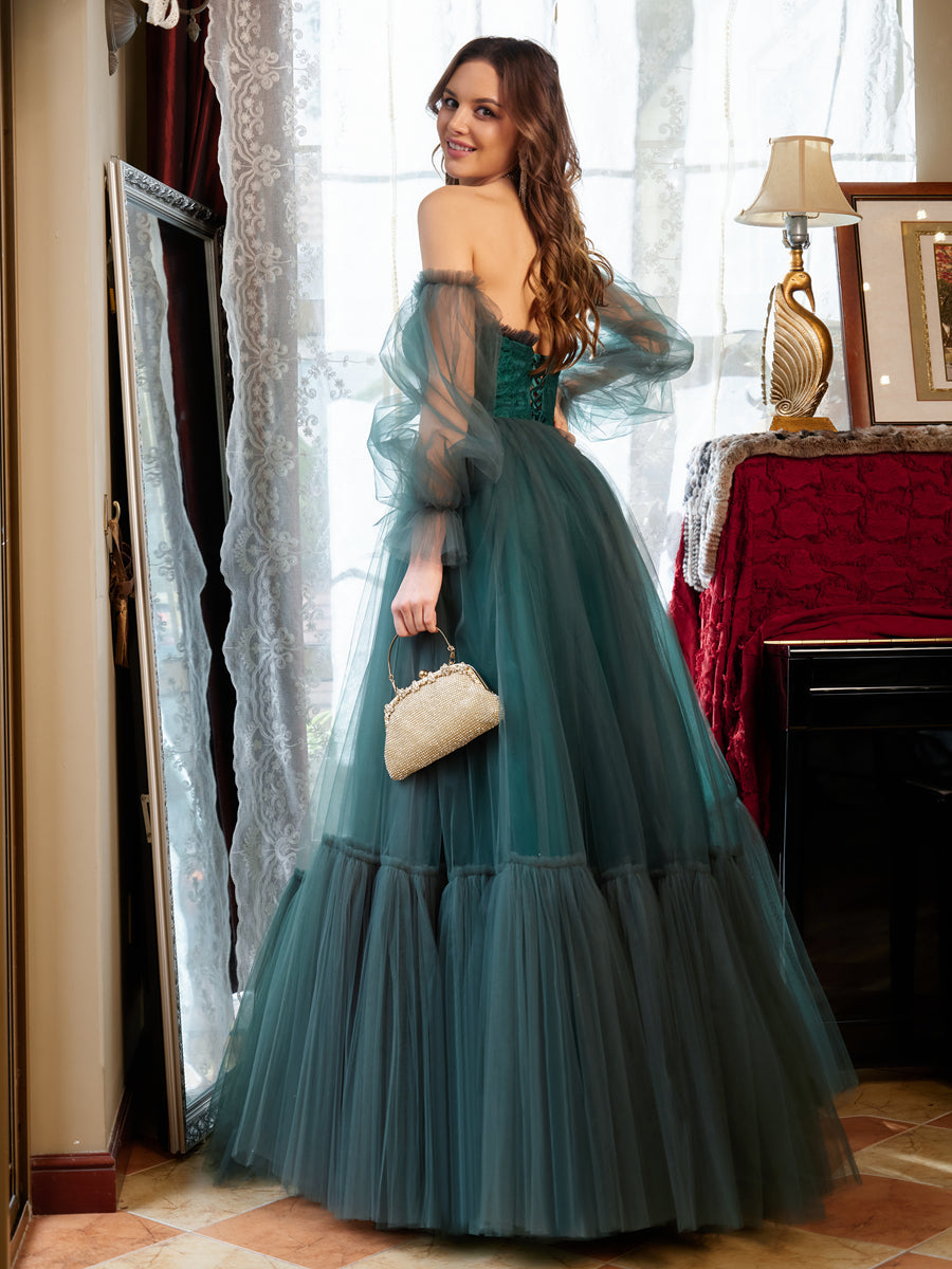 A-Line/Princess Tulle Sweetheart Long Prom Dresses