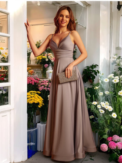 A-Line/Princess Spaghetti Straps Split Side Long Prom Dresses with Pockets