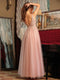A-Line/Princess V-Neck Tulle Split Side Applique Long Prom Dresses