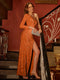 Sheath/Column One-Shoulder Long Sleeves Split Side Long Tight Prom Dresses