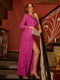 Sheath/Column One-Shoulder Long Sleeves Split Side Long Tight Prom Dresses