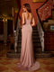 Sheath/Column V-Neck Split Side Ruched Long Tight Prom Dresses
