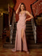 Sheath/Column V-Neck Split Side Ruched Long Tight Prom Dresses