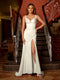 Sheath/Column V-Neck Split Side Ruched Long Tight Prom Dresses