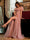 A-Line/Princess V-Neck Split Side Long Prom Dresses with Bow-Knot