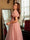 A-Line/Princess V-Neck Split Side Long Prom Dresses with Bow-Knot