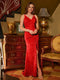 Sheath/Column Spaghetti Straps Split Side Sleeveless Long Tight Prom Dresses