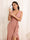 Sheath/Column V-Neck Long Asymmetrical Prom Dresses with Ruffles & Split Side