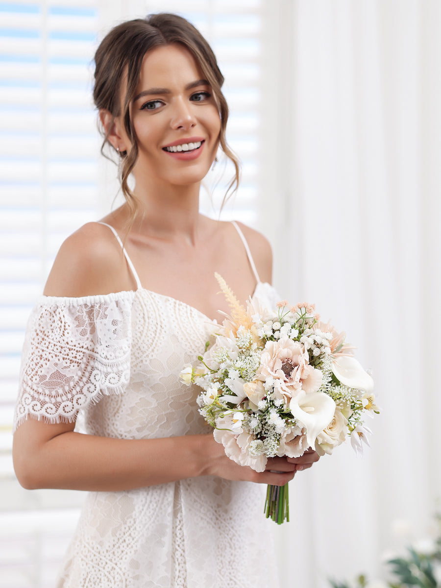 Artificial Posy Wedding Bridal Bouquets in Pearl Pink &amp; Ivory