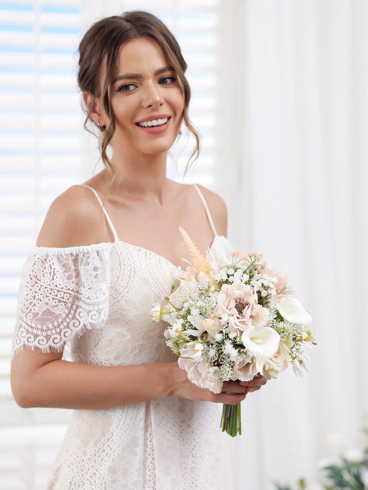 Artificial Posy Wedding Bridal Bouquets in Pearl Pink &amp; Ivory