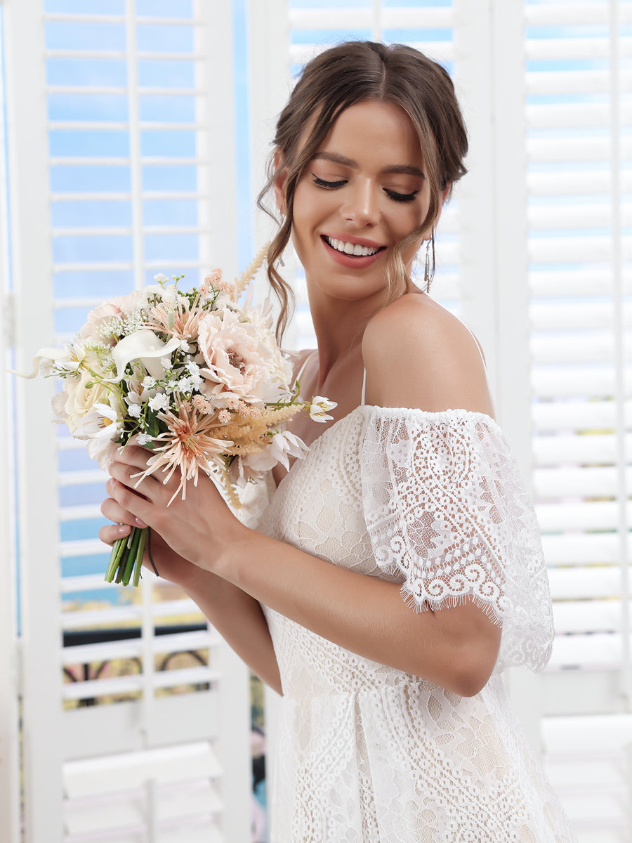 Artificial Posy Wedding Bridal Bouquets in Pearl Pink &amp; Ivory