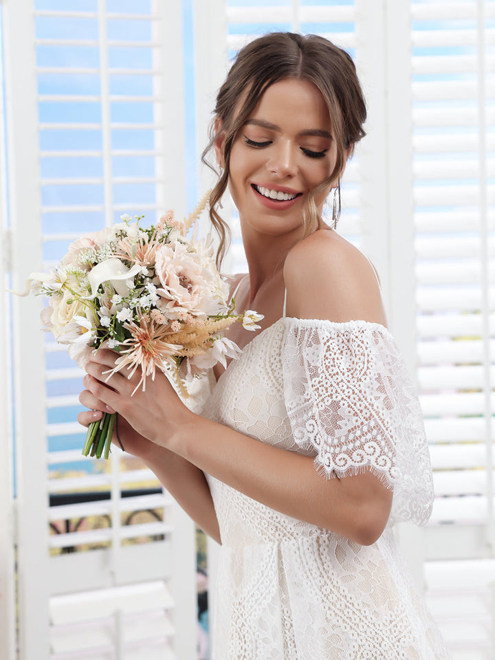 Artificial Posy Wedding Bridal Bouquets in Pearl Pink &amp; Ivory