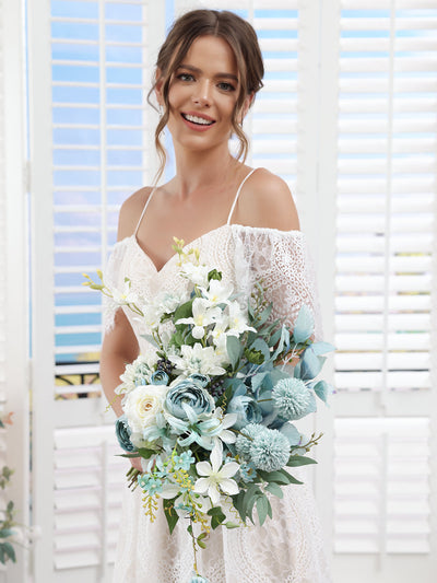 Artificial Freeform Wedding Bridal Bouquets in Blue & Ivory