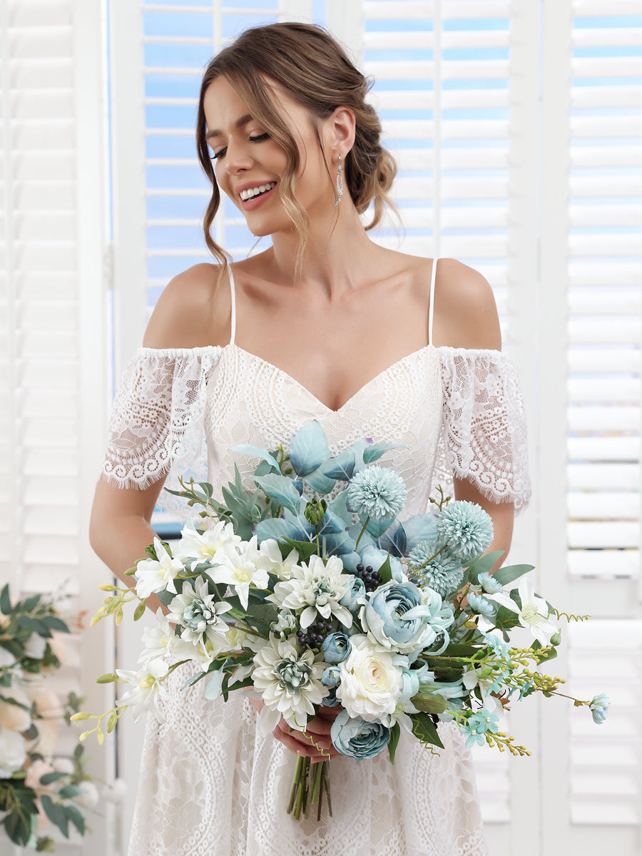 Artificial Freeform Wedding Bridal Bouquets in Blue &amp; Ivory