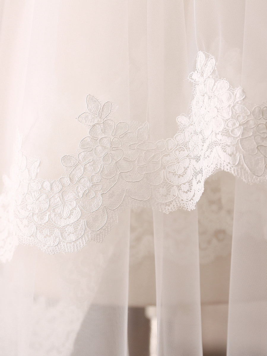 Charming 2 Layer Tulle With Lace Wedding Veils