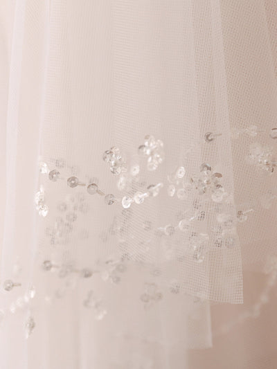 Fancy 2 Layer Tulle With Beading Sequin Wedding Veils