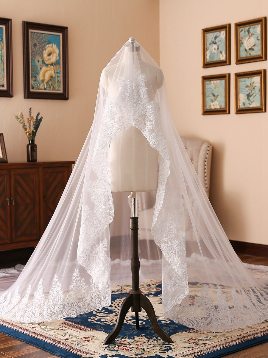 Luxury Tulle With Beading Long Bridal Veils