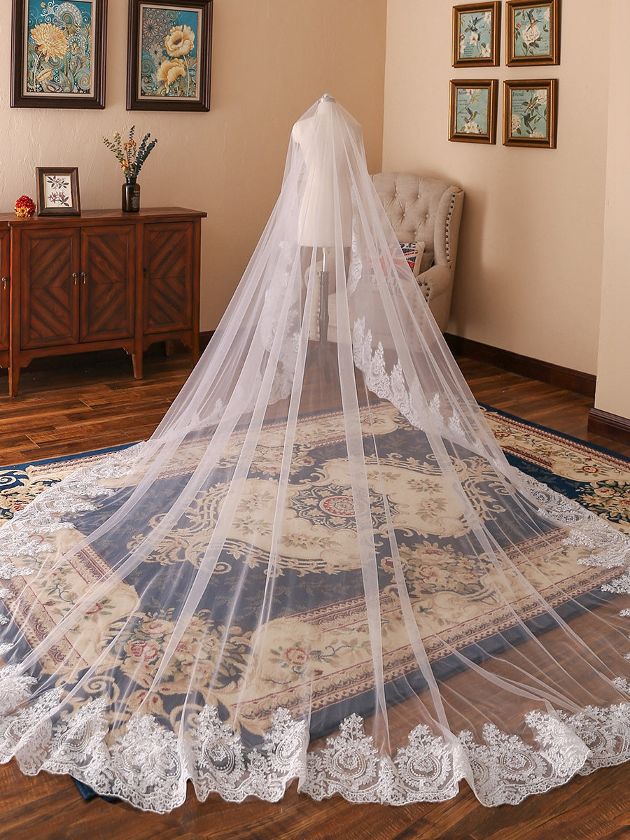 Luxury Tulle With Beading Long Bridal Veils