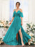 A-Line V-Neck Spaghetti Straps Short Sleeves Asymmetrical Chiffon Bridesmaid Dresses