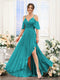 A-Line V-Neck Spaghetti Straps Short Sleeves Asymmetrical Chiffon Bridesmaid Dresses