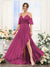 A-Line V-Neck Spaghetti Straps Short Sleeves Asymmetrical Chiffon Bridesmaid Dresses