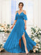 A-Line V-Neck Spaghetti Straps Short Sleeves Asymmetrical Chiffon Bridesmaid Dresses