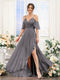 A-Line V-Neck Spaghetti Straps Short Sleeves Asymmetrical Chiffon Bridesmaid Dresses