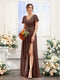 A-Line V-Neck Short Sleeves Split Side Chiffon Bridesmaid Dresses