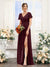 A-Line V-Neck Short Sleeves Split Side Chiffon Bridesmaid Dresses
