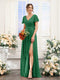 A-Line V-Neck Short Sleeves Split Side Chiffon Bridesmaid Dresses